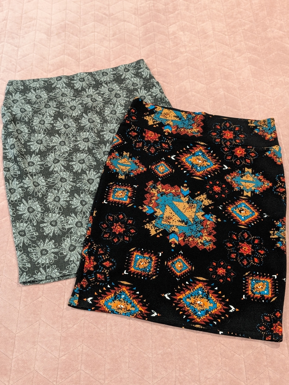 Women's LuLaRoe Pencil Skirts, Black Geometric Print and Floral, Size L/XL